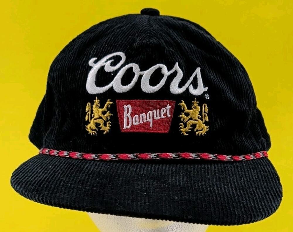 Coors Banquet SnapBack Hat Cap Corduroy Adjustable w/Rope Embroidered Blue EUC